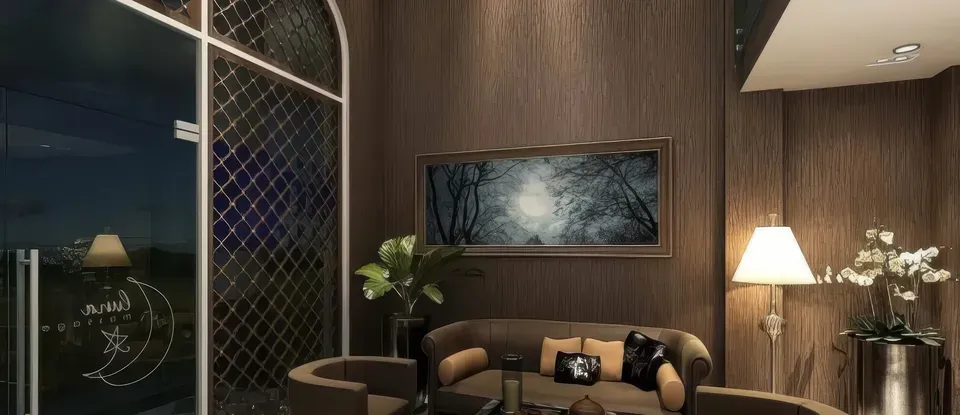昏暗的 沙發與 設有畫作的 休息 Lounge