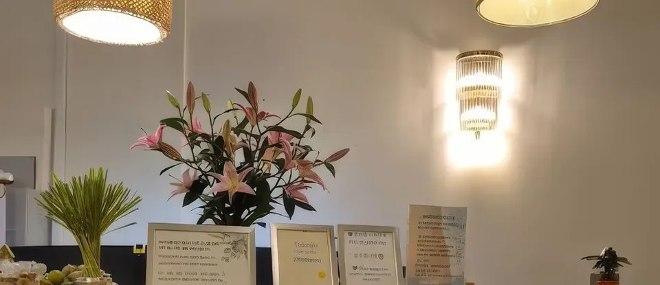 花朵與 放置的 接待櫃檯