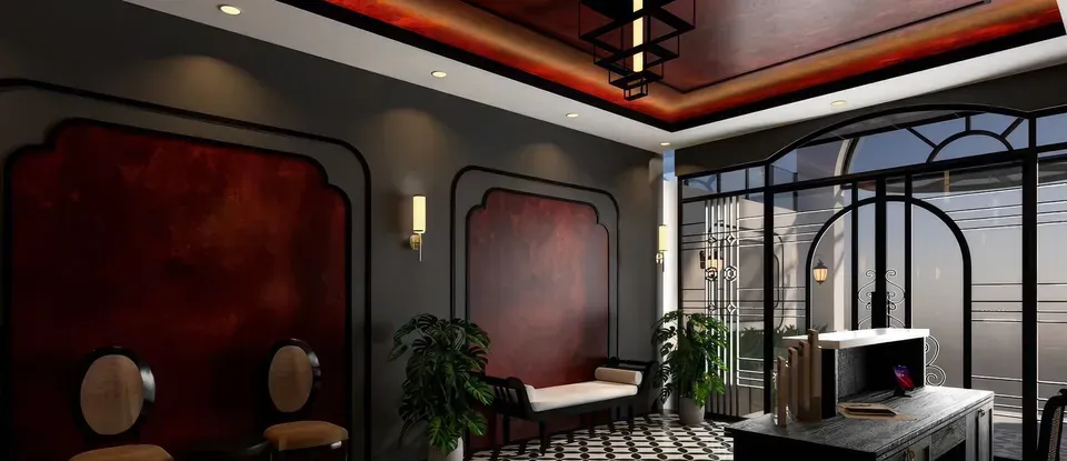 接待櫃檯與 設有椅子的 休息 Lounge